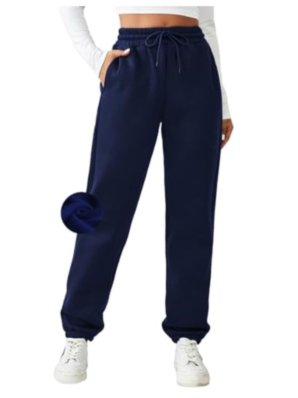 Fleece Lined Sweatpants Cotton Blend Joggers High Waist Drawstring Pockets